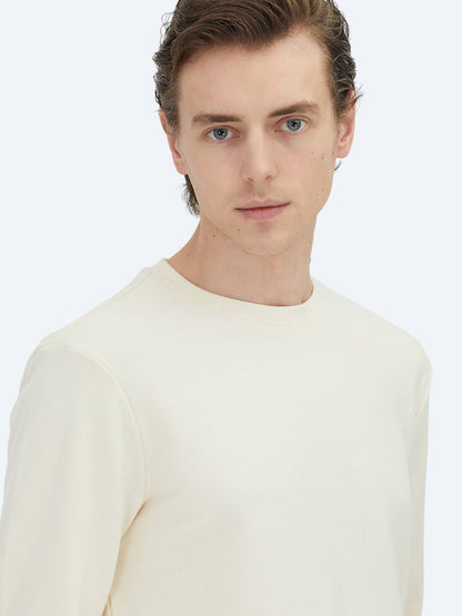 Ecrufarbenes Sweatshirt mit Rundhalsausschnitt