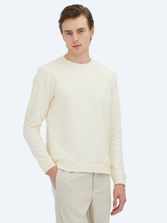 Ecrufarbenes Sweatshirt mit Rundhalsausschnitt