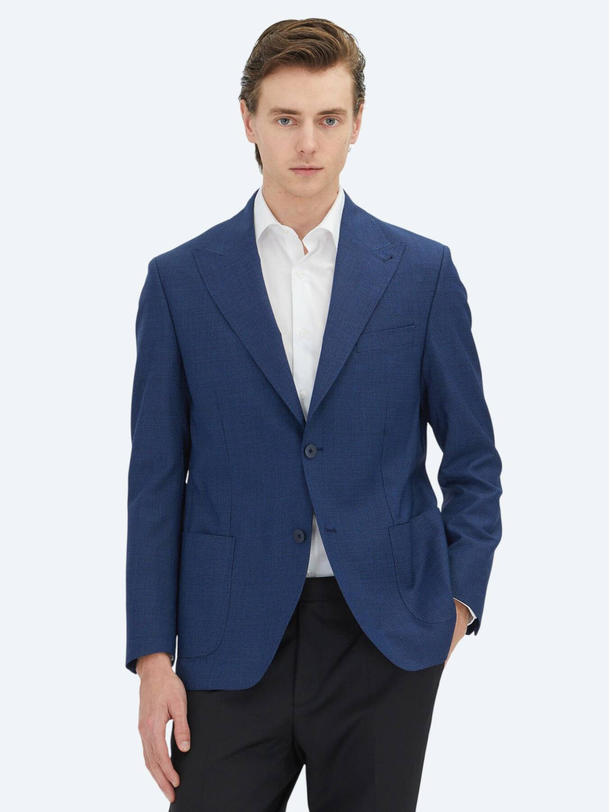 Blaue Micro-Jacke in moderner Passform aus 100 % Wolle