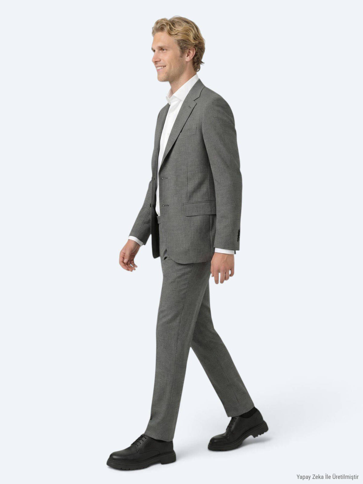 Grau Gestreifter Modern Fit Wollanzug