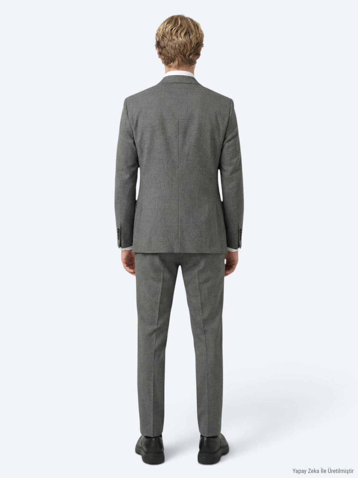 Grau Gestreifter Modern Fit Wollanzug