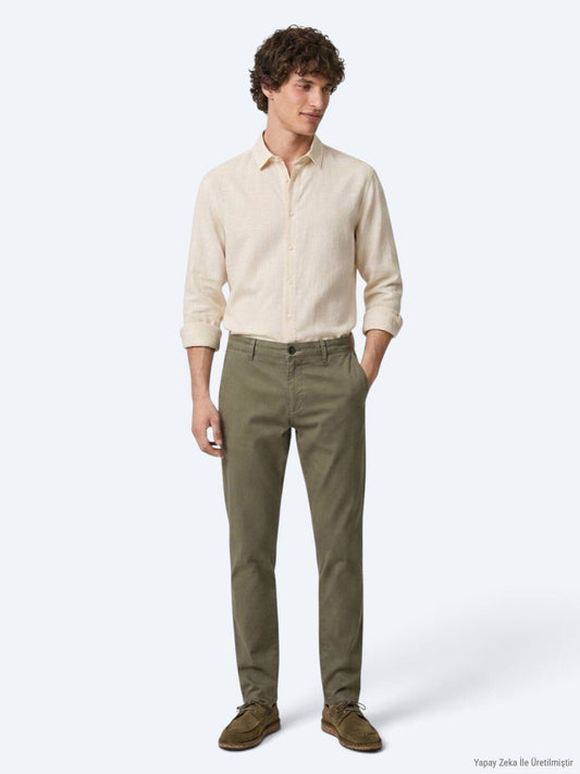 Khaki Casual Baumwoll-Mix Hose