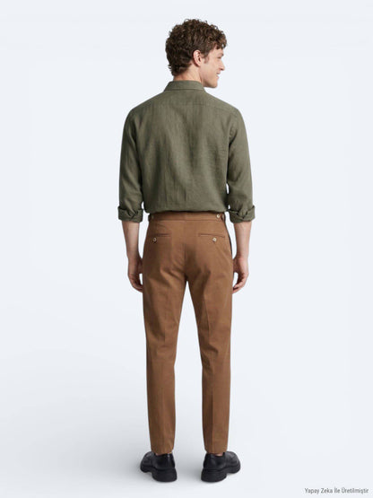 Khaki Oversize Langarm Casual Hemd