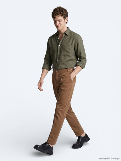 Khaki Oversize Langarm Casual Hemd