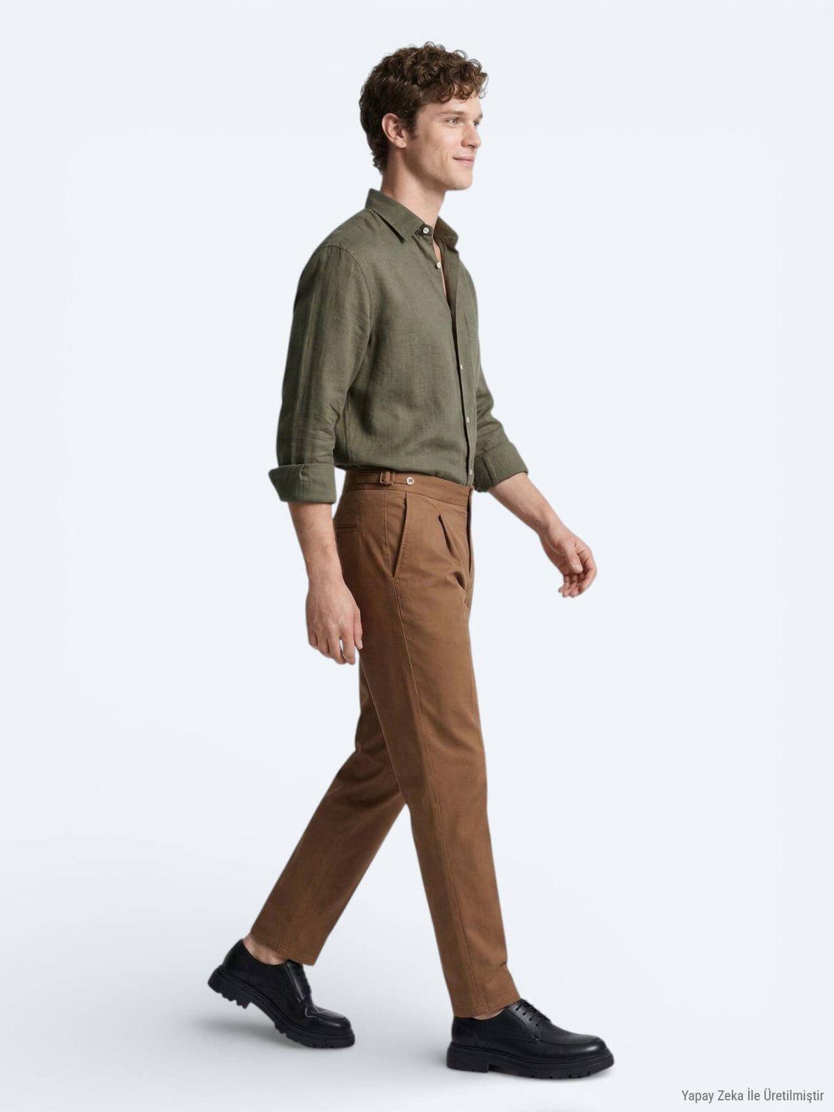 Khaki Oversize Langarm Casual Hemd