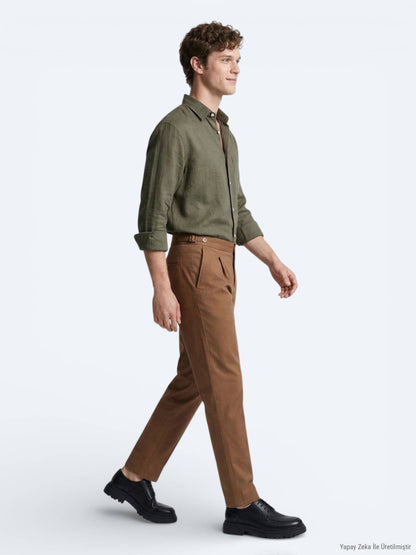 Khaki Oversize Langarm Casual Hemd