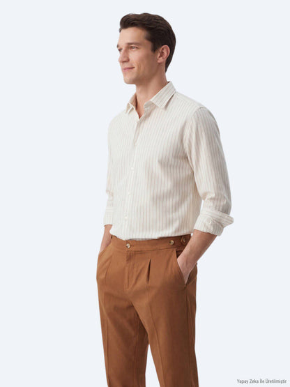Safran gestreiftes Freizeithemd Regular Fit
