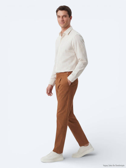Safran gestreiftes Freizeithemd Regular Fit