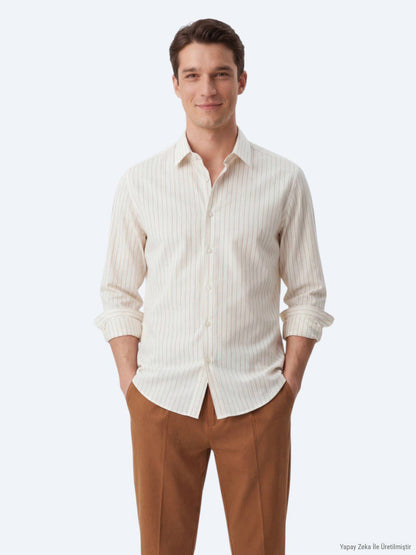 Safran gestreiftes Freizeithemd Regular Fit