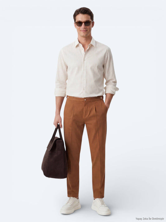 Safran gestreiftes Freizeithemd Regular Fit