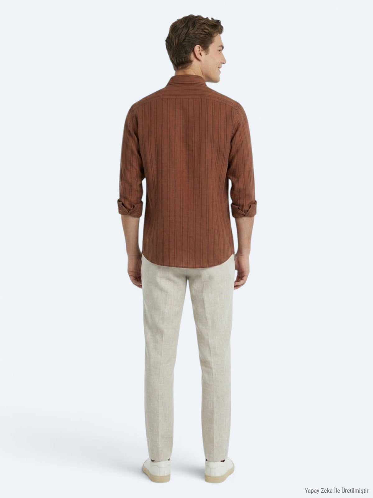 Braun Gestreiftes Regular Fit Baumwollhemd