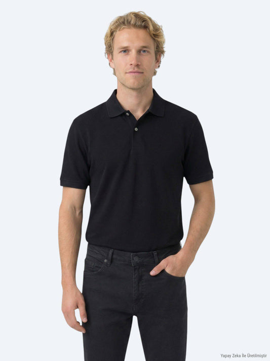 Marineblaues Polo-Shirt aus Baumwollmix