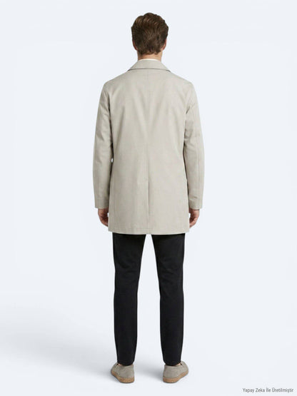 Hellbeige Regular Fit Hemdkragen Freizeit Regenmantel