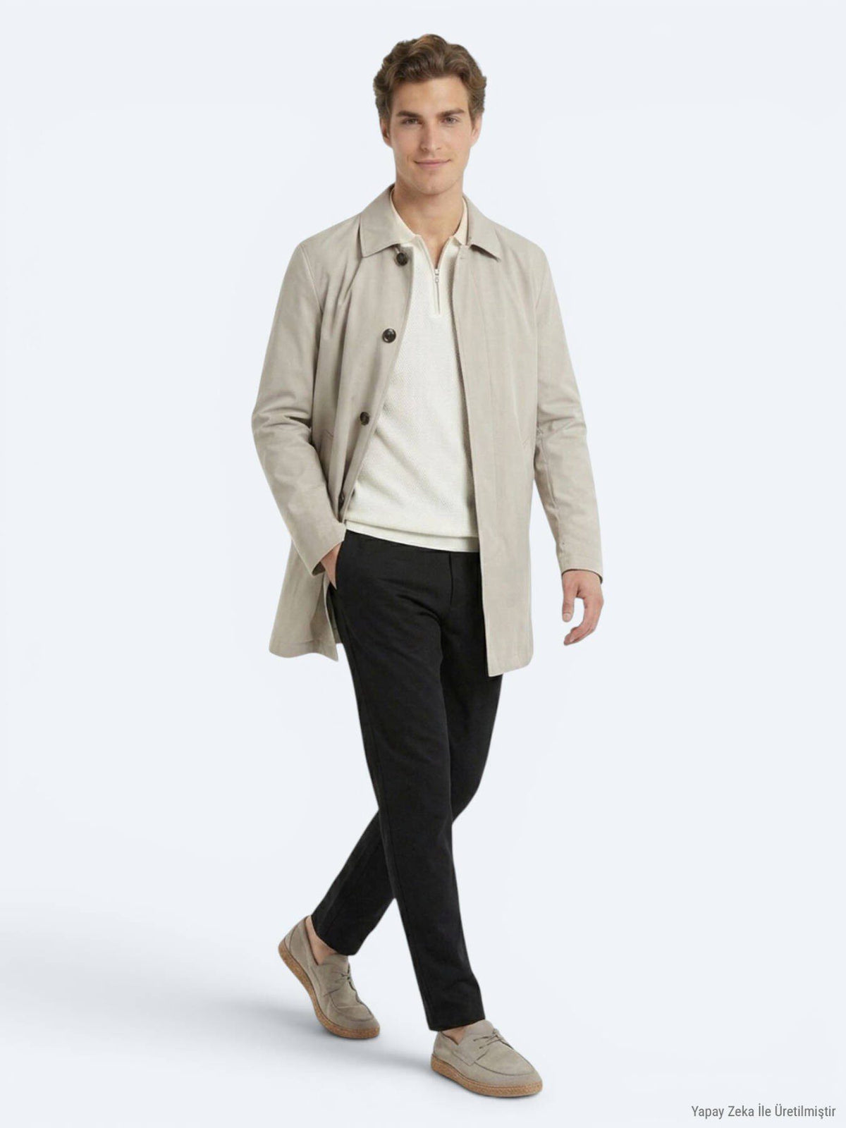 Hellbeige Regular Fit Hemdkragen Freizeit Regenmantel