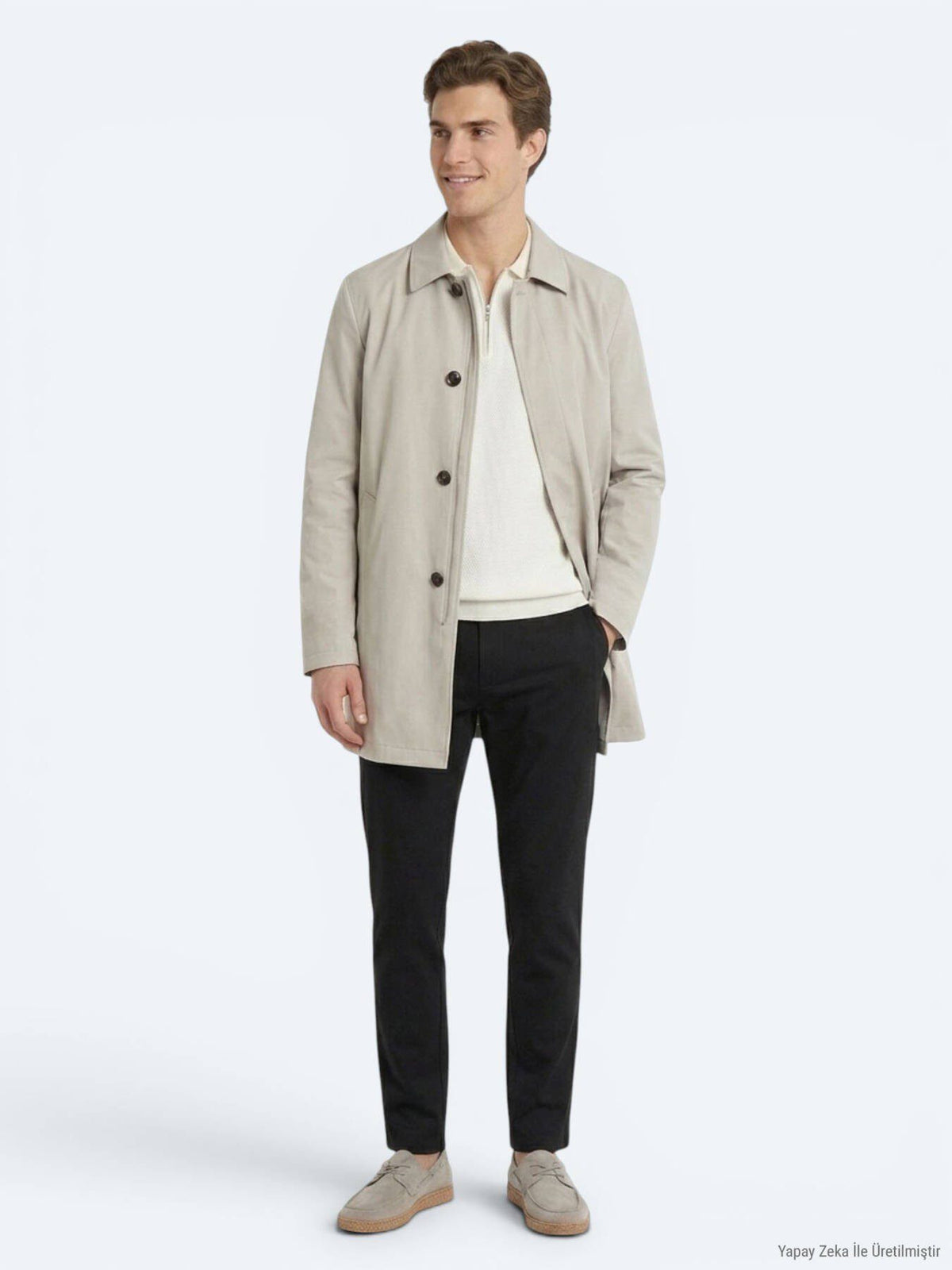 Hellbeige Regular Fit Hemdkragen Freizeit Regenmantel