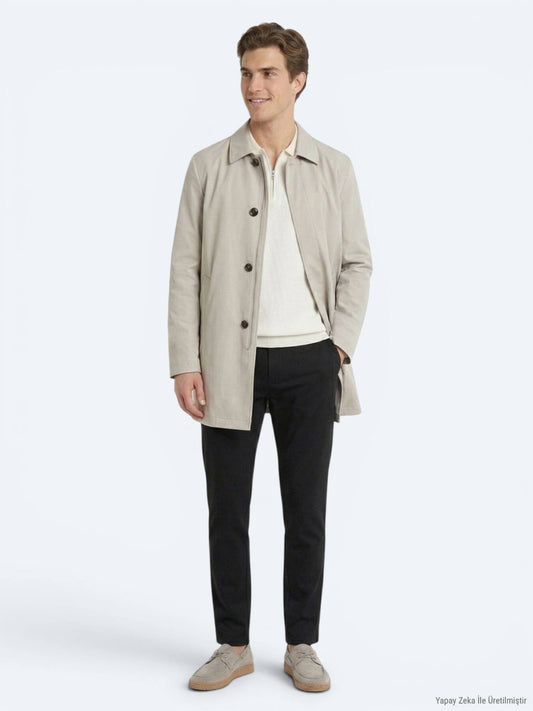 Hellbeige Regular Fit Hemdkragen Freizeit Regenmantel
