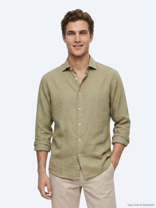 Ölgrün Unifarben Regular Fit Casual Hemd