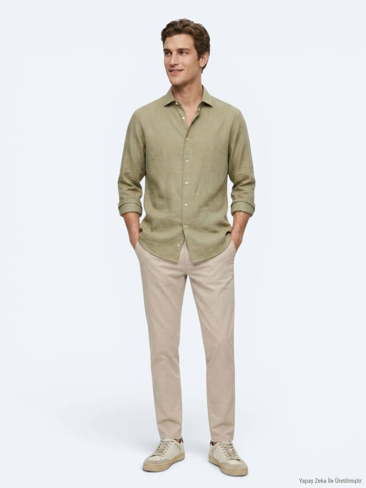 Ölgrün Unifarben Regular Fit Casual Hemd