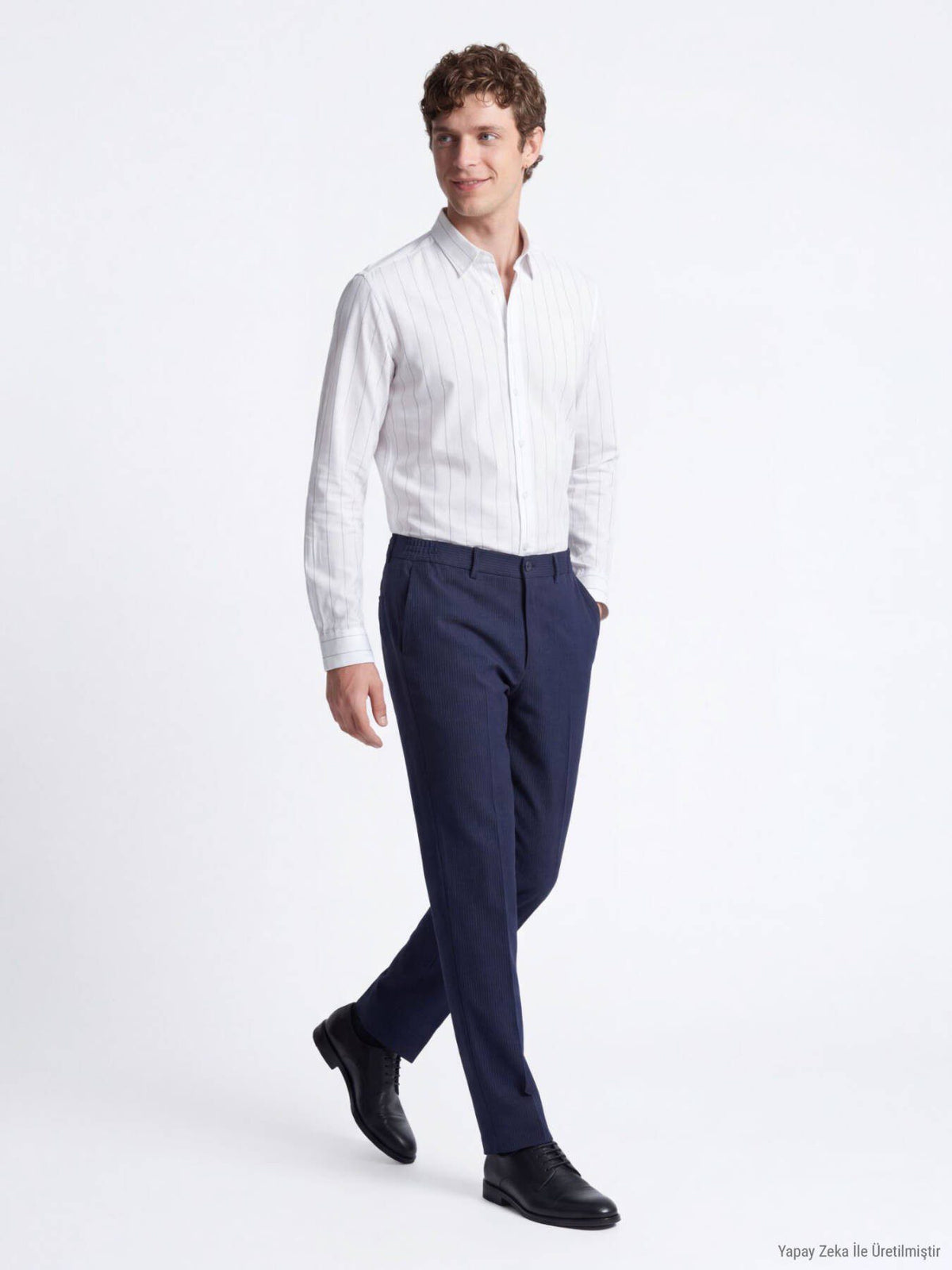 Weiß Gestreiftes Regular Fit Baumwollhemd