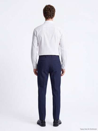 Weiß Gestreiftes Regular Fit Baumwollhemd