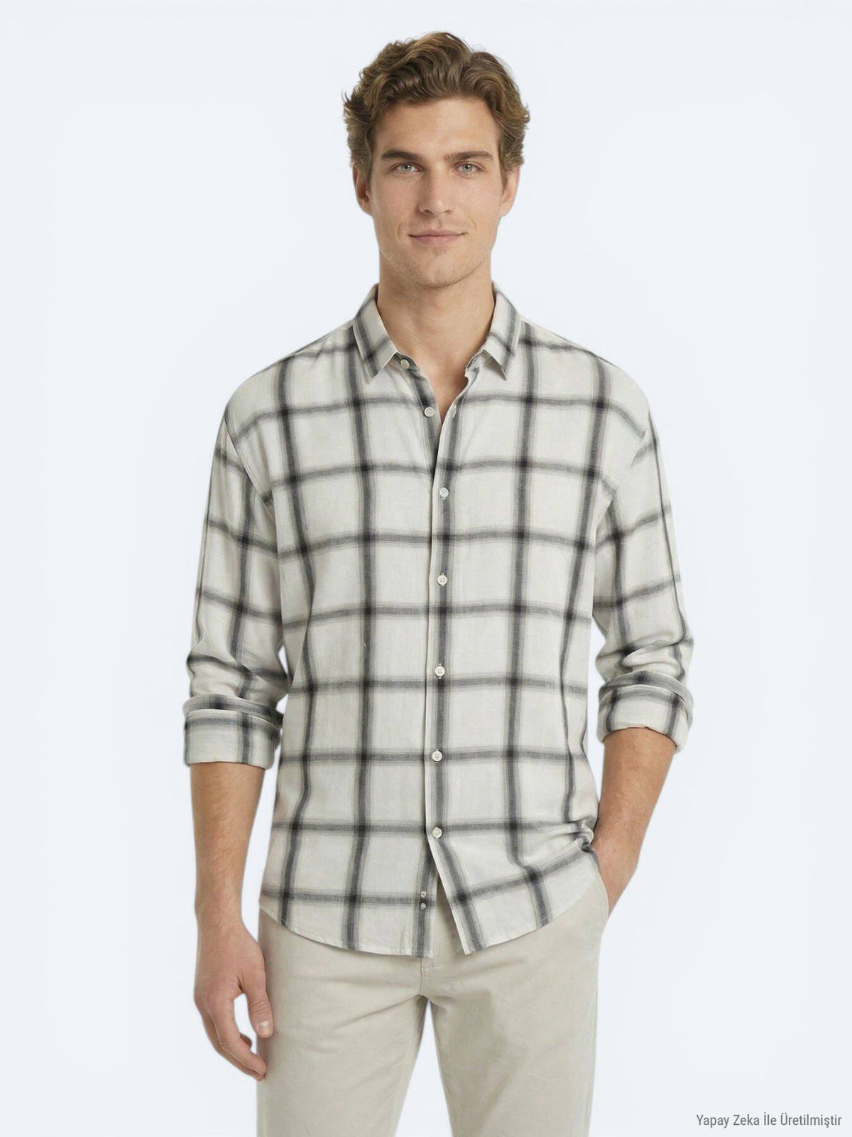 Beige Karomuster Oversize Weichhemd