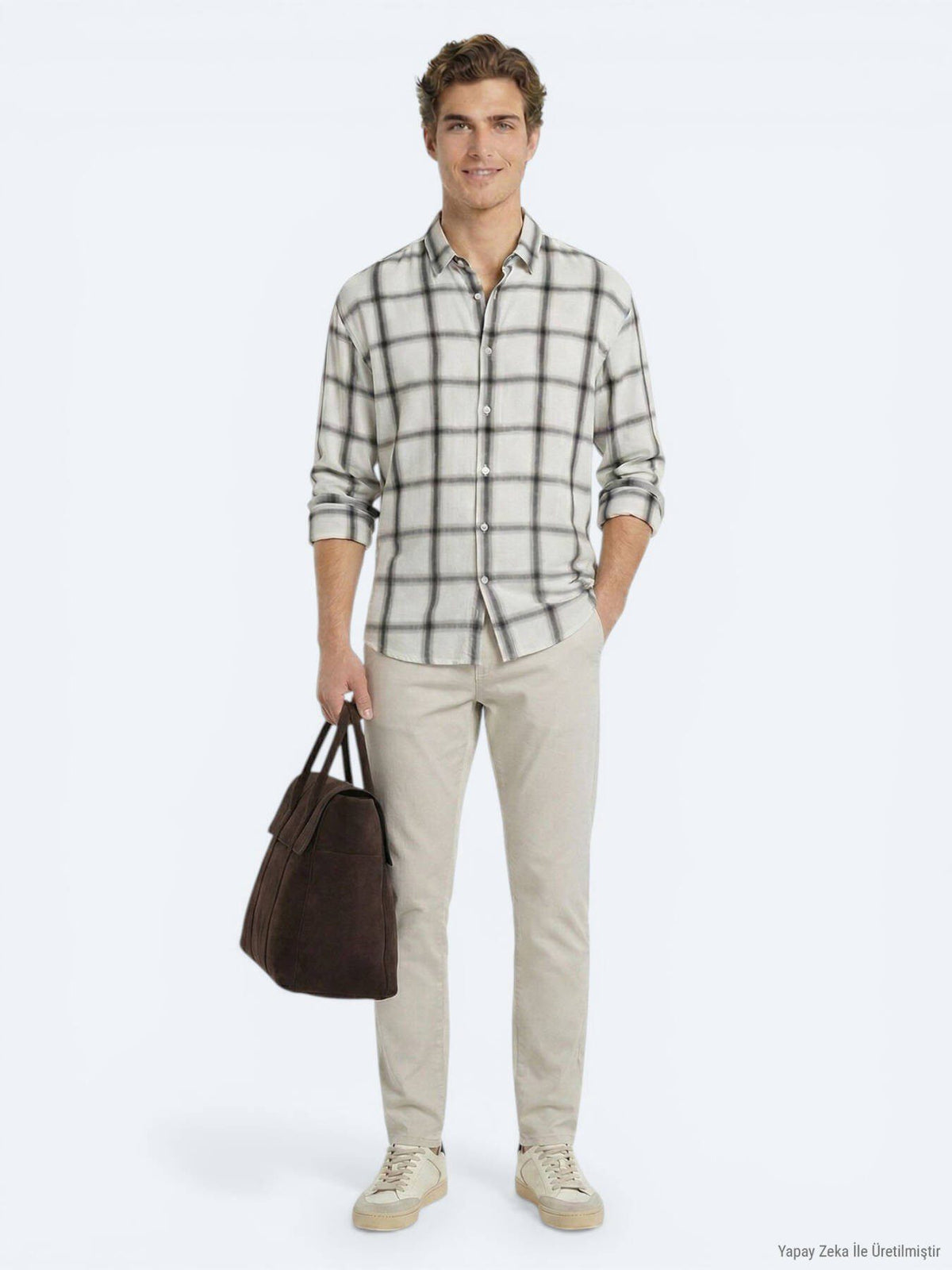 Beige Karomuster Oversize Weichhemd