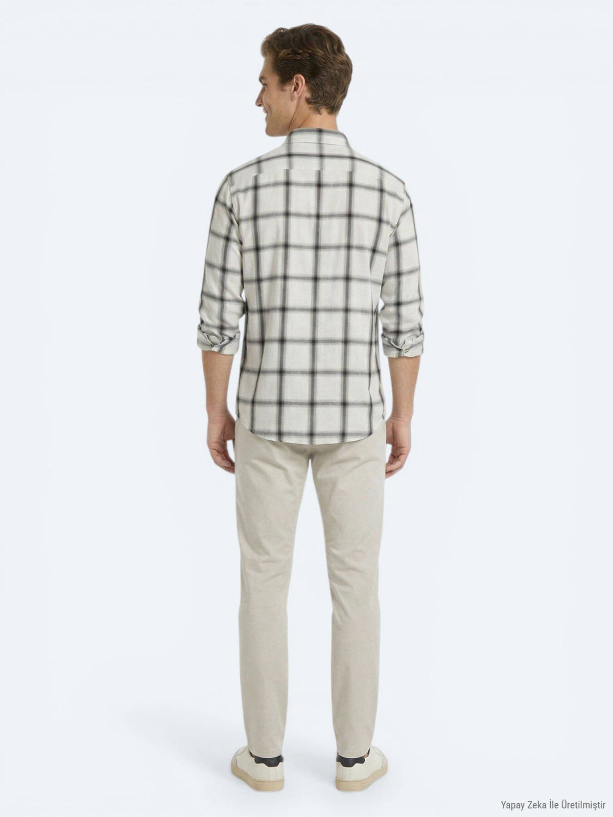Beige Karomuster Oversize Weichhemd