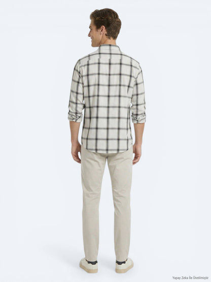 Beige Karomuster Oversize Weichhemd
