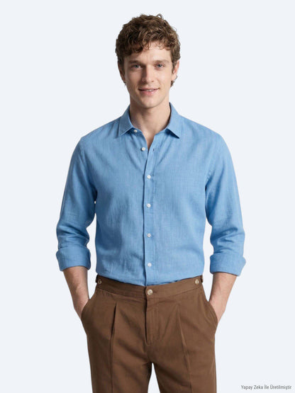Blaues Casual Hemd Regular Fit 100% Baumwolle