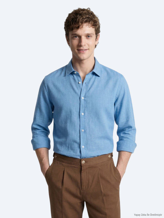 Blaues Casual Hemd Regular Fit 100% Baumwolle