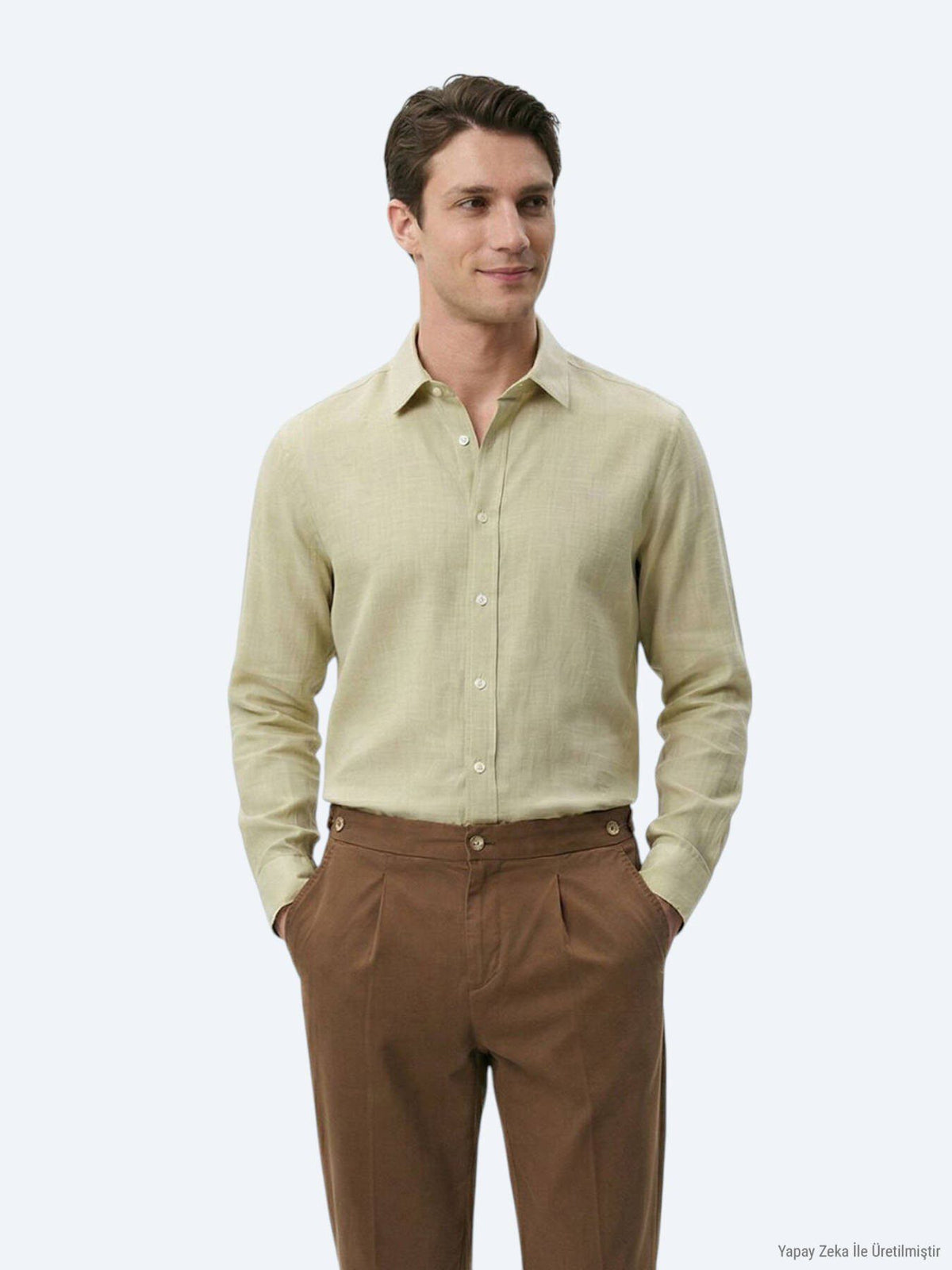 Ölgrün Unifarben Regular Fit Baumwollhemd