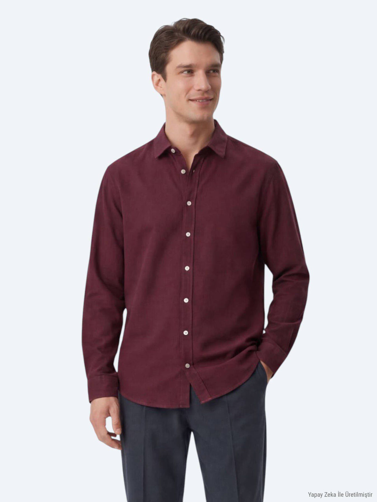 Bordeaux Unifarben Regular Fit Baumwollhemd