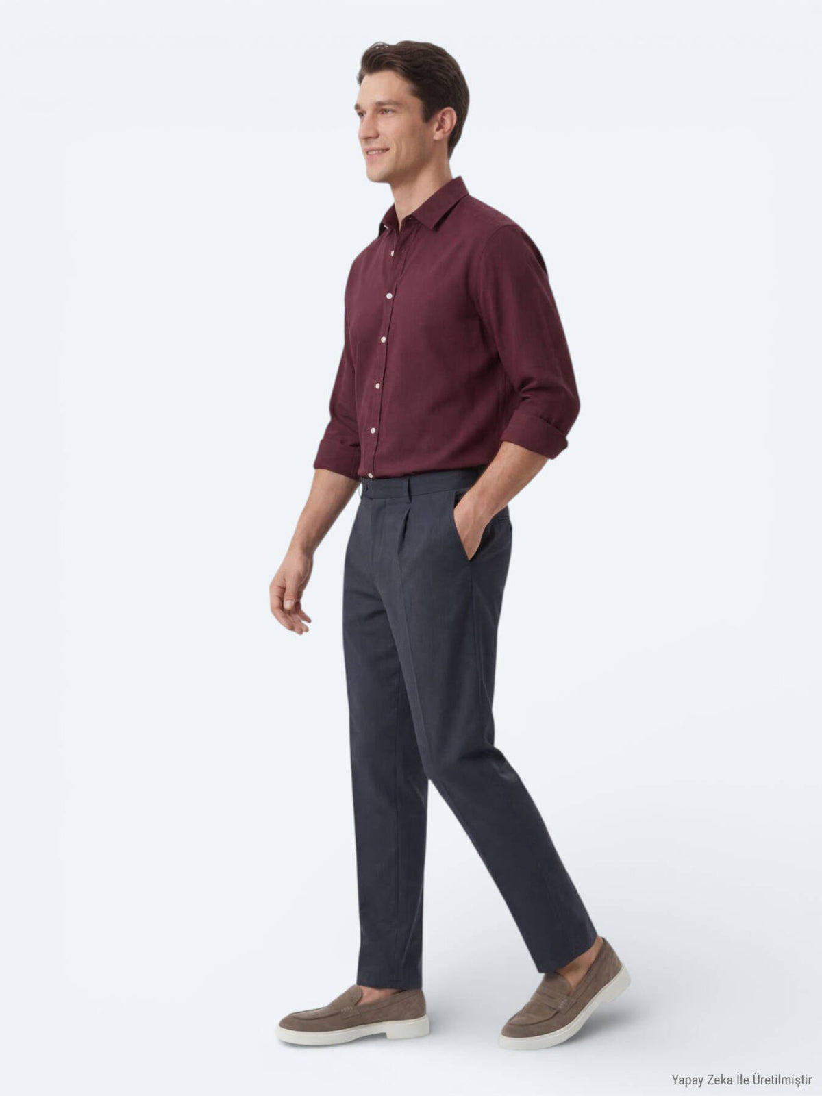 Bordeaux Unifarben Regular Fit Baumwollhemd