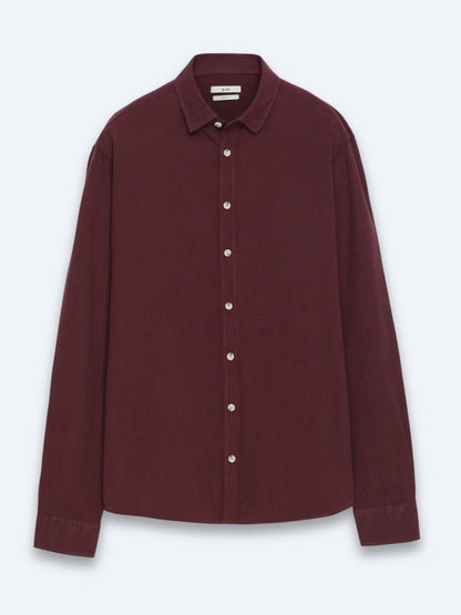 Bordeaux Unifarben Regular Fit Baumwollhemd