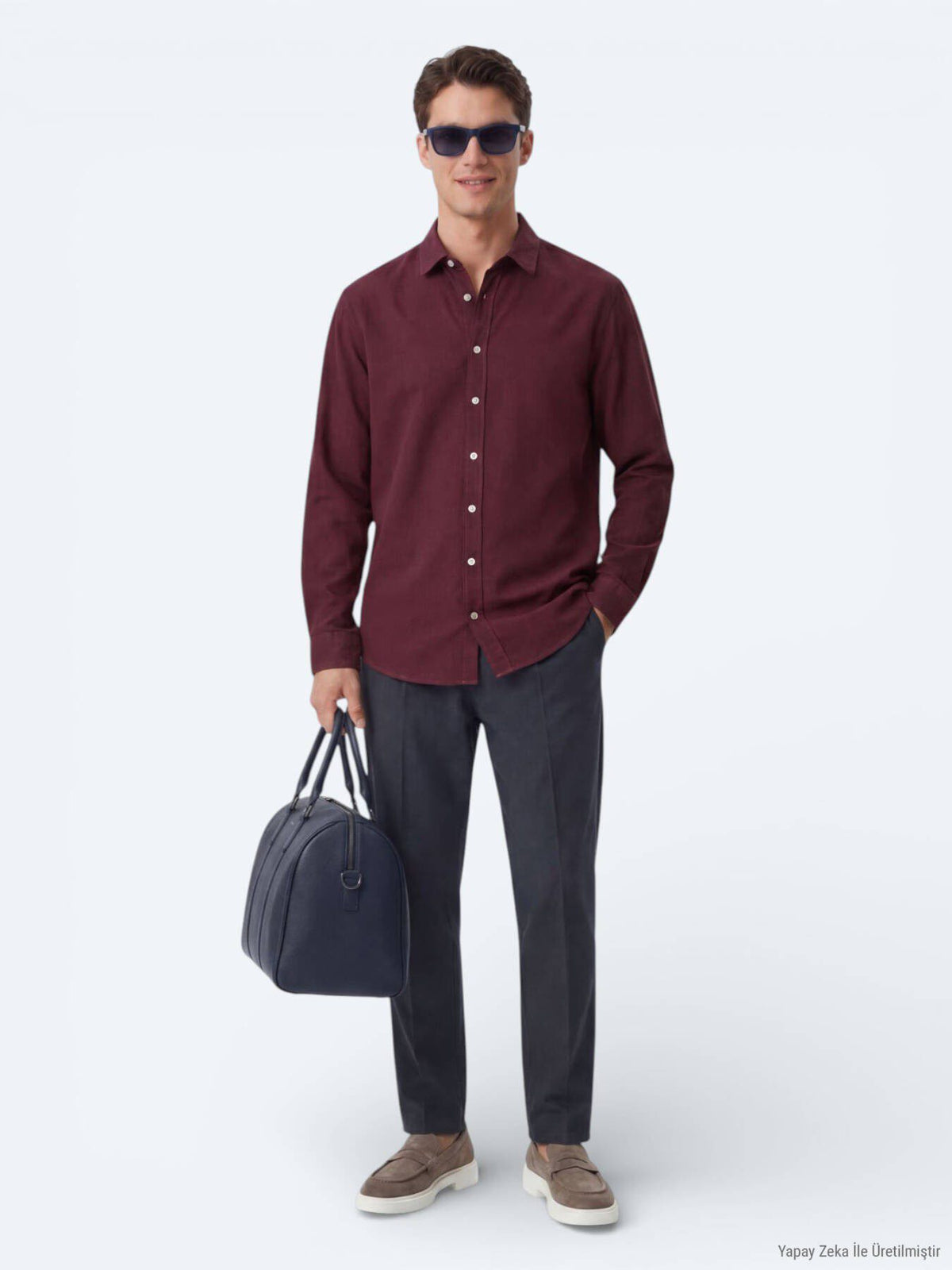 Bordeaux Unifarben Regular Fit Baumwollhemd