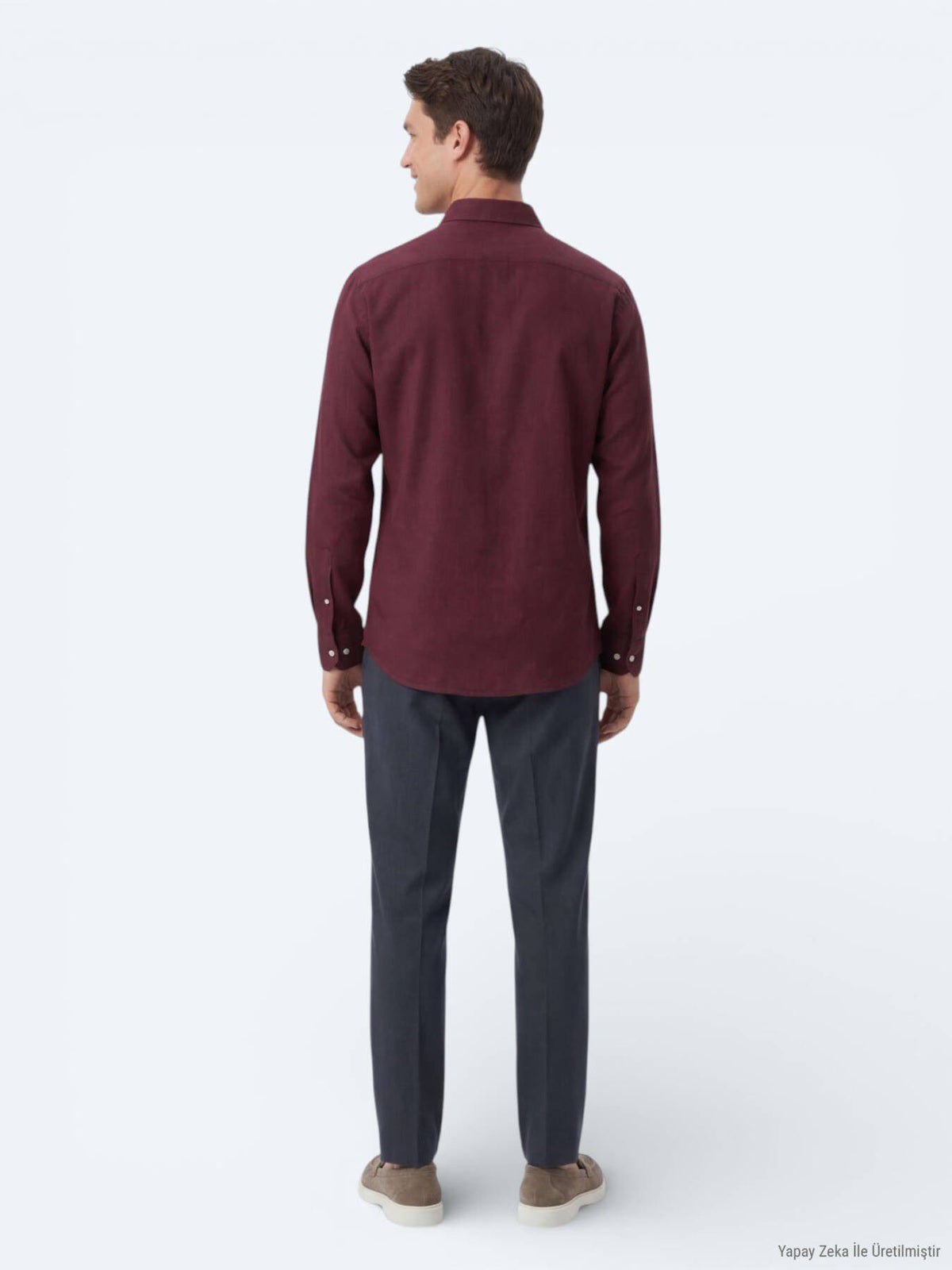 Bordeaux Unifarben Regular Fit Baumwollhemd