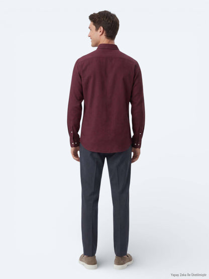 Bordeaux Unifarben Regular Fit Baumwollhemd