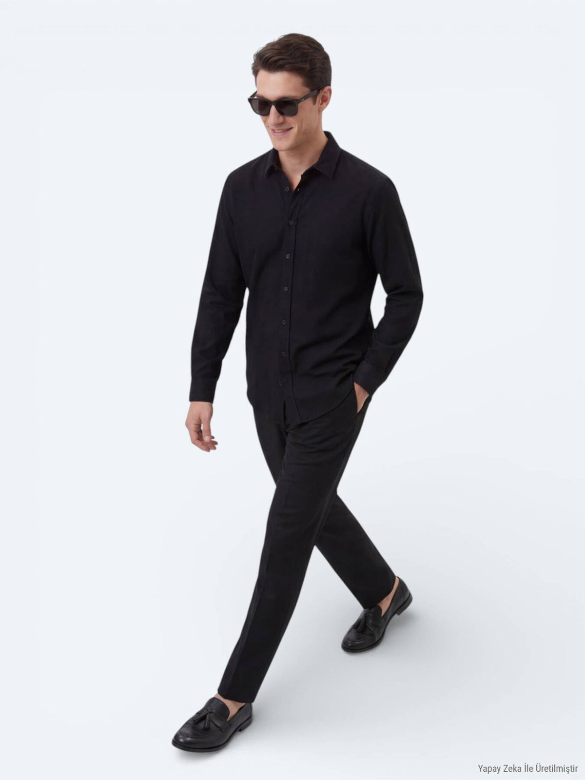 Schwarzes Baumwollhemd Regular Fit