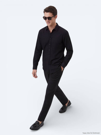 Schwarzes Baumwollhemd Regular Fit