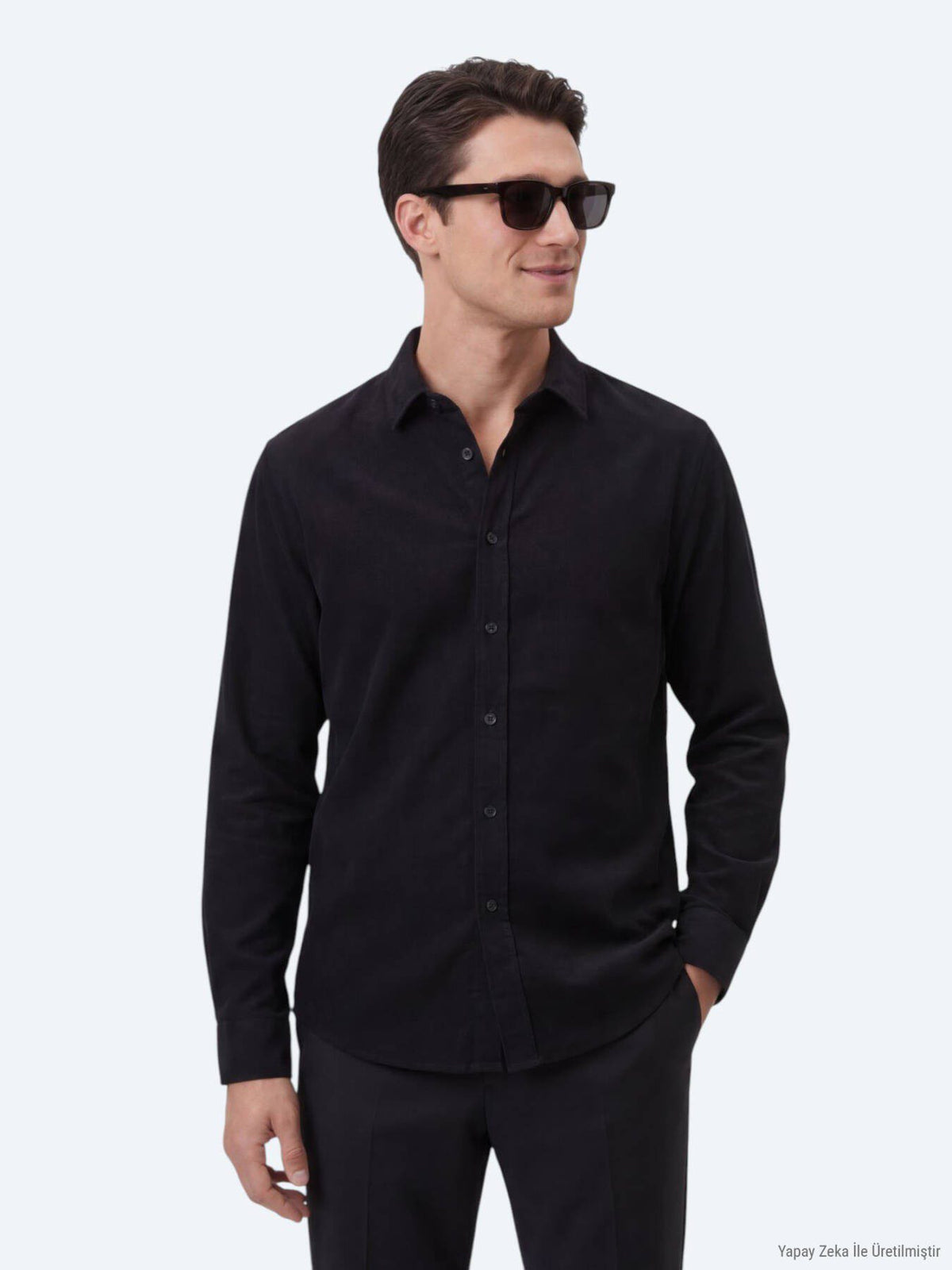 Schwarzes Baumwollhemd Regular Fit