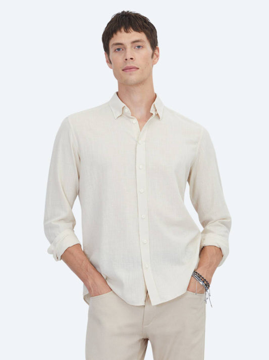 Beige Unifarben Regular Fit Baumwollhemd