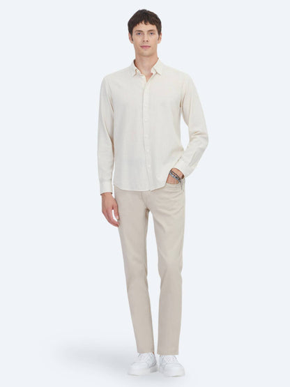 Beige Unifarben Regular Fit Baumwollhemd