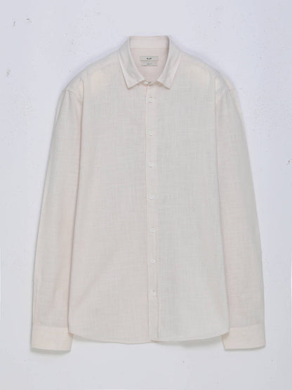 Beige Unifarben Regular Fit Baumwollhemd