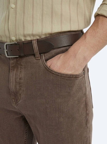 Braune Regular Fit Denim-Hose 100% Baumwolle