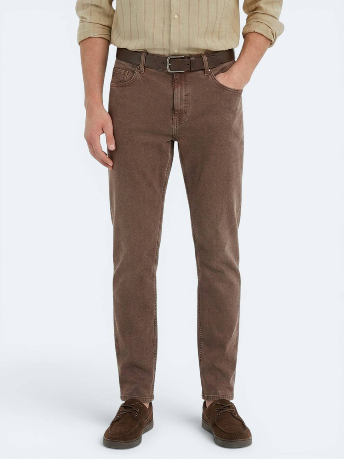 Braune Regular Fit Denim-Hose 100% Baumwolle