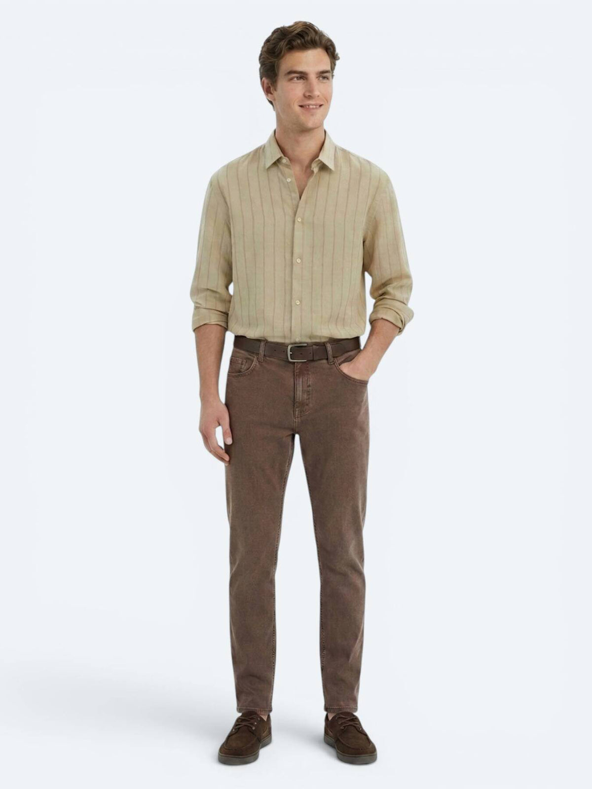 Braune Regular Fit Denim-Hose 100% Baumwolle