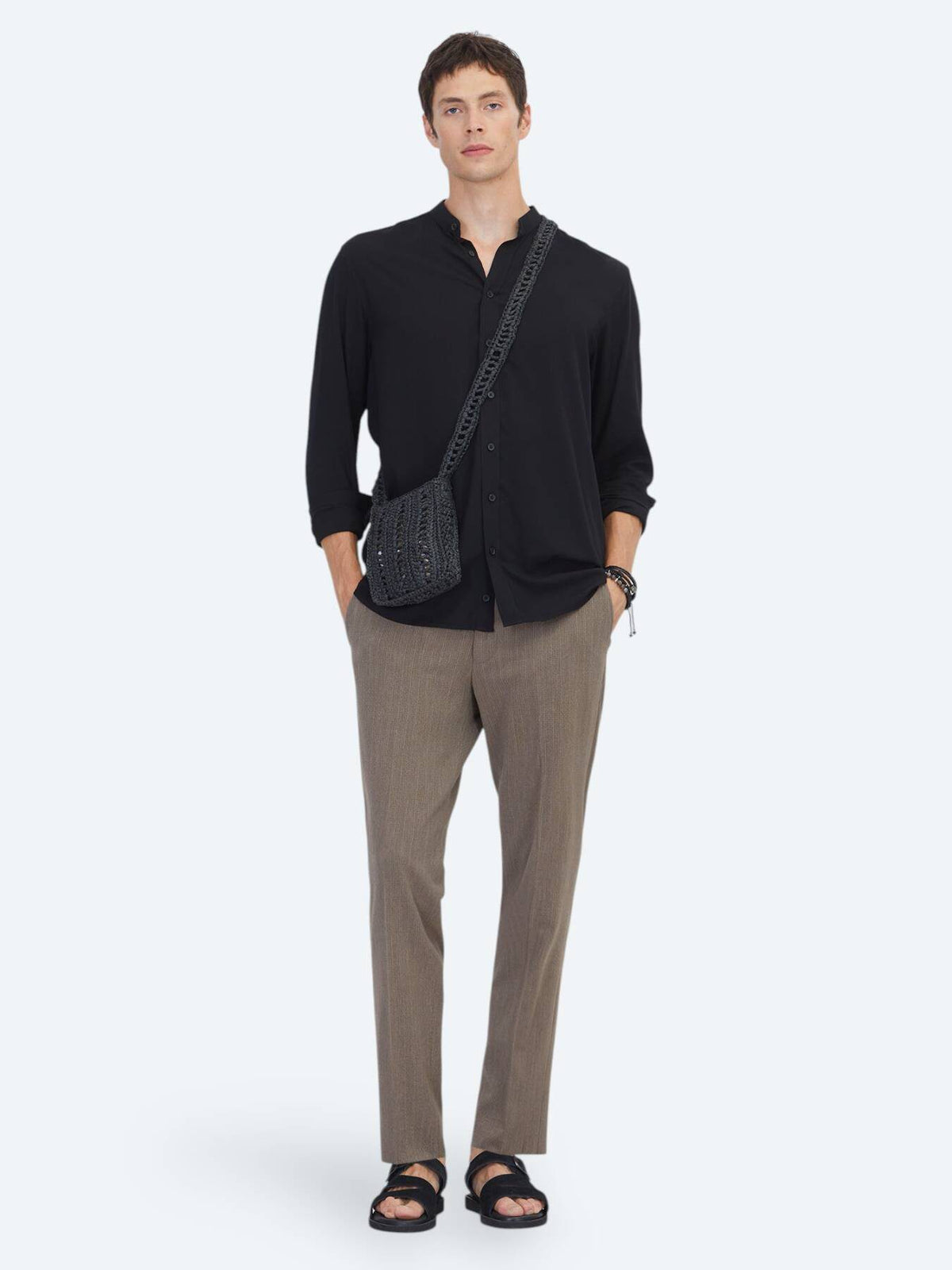 Schwarzes Regular Fit Webhemd