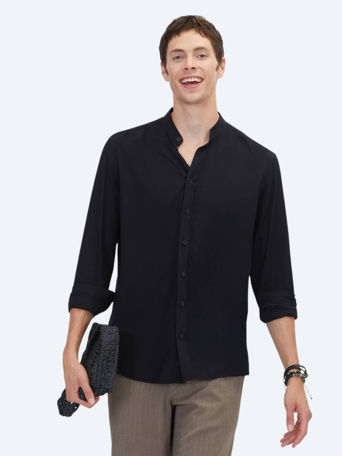 Schwarzes Regular Fit Webhemd