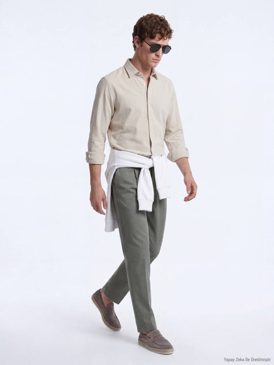 Beige Gestreiftes Casual Hemd Regular Fit