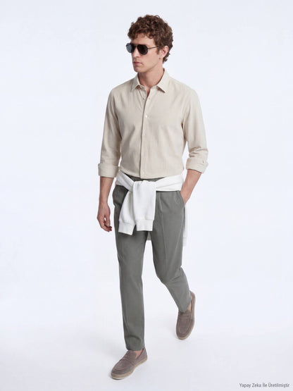 Beige Gestreiftes Casual Hemd Regular Fit